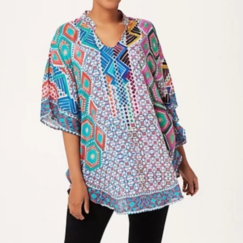 Tolani Multicolor Oversized Geometric Tunic Top